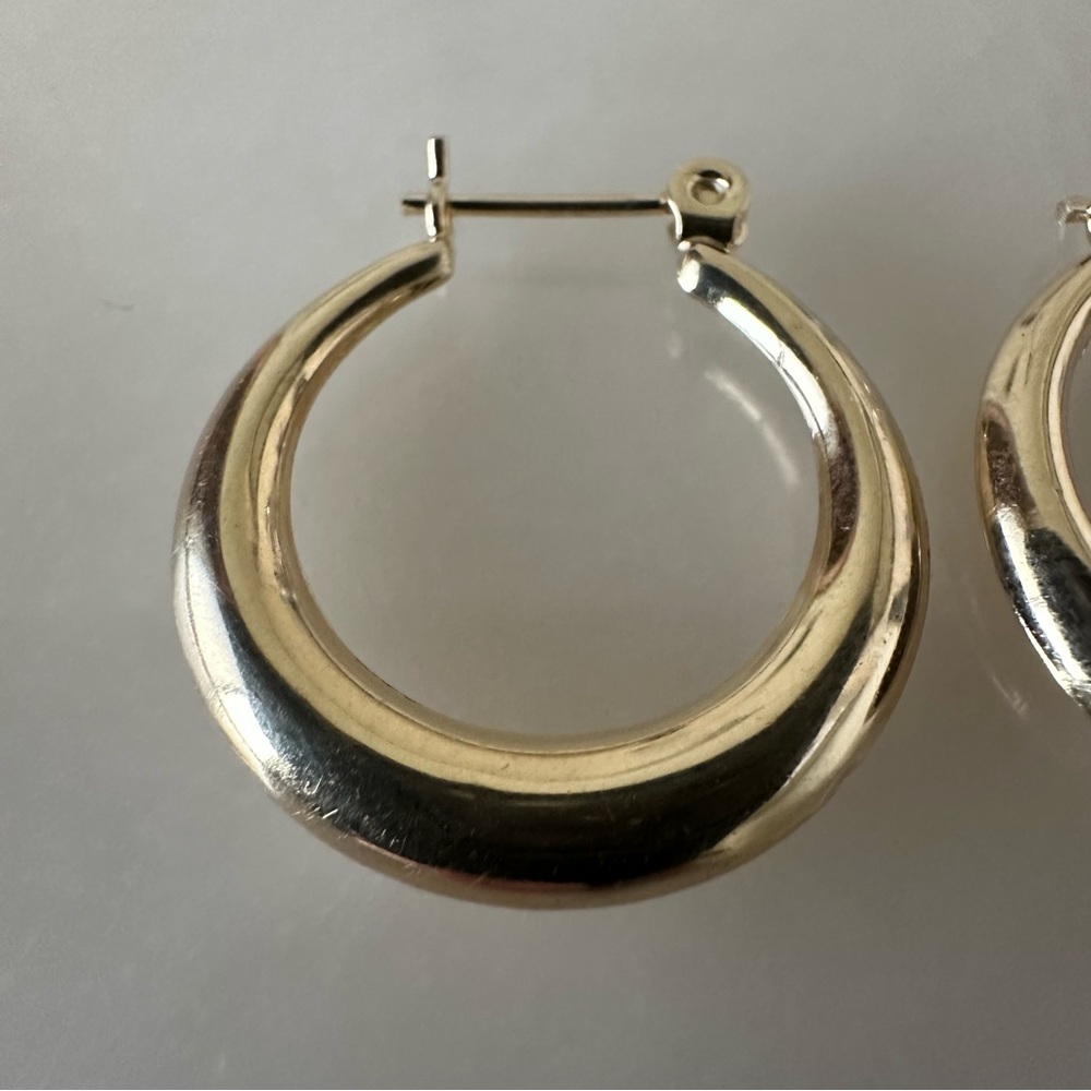 Glossy 14k Solid Gold Hoop Earrings - Picture 5 of 13